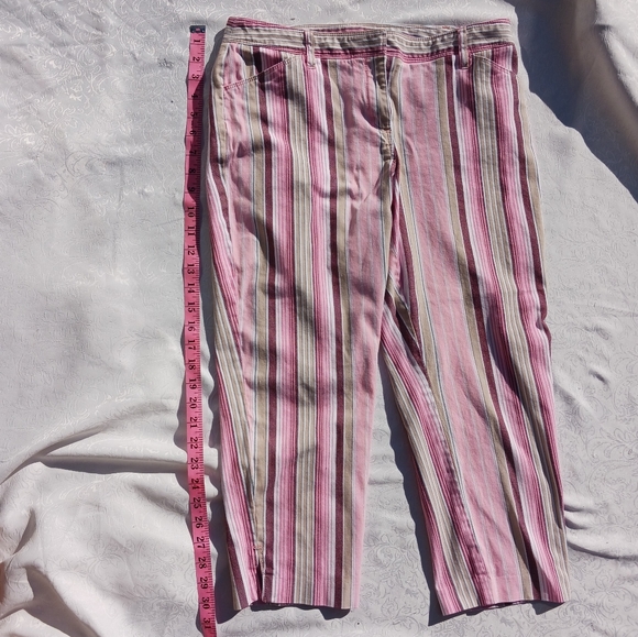 ANN TAYLOR LOFT PETITE STRETCH PINK BROWN WHITE STRIPED PANTS, SIZE 8P LADIES - Picture 2 of 10